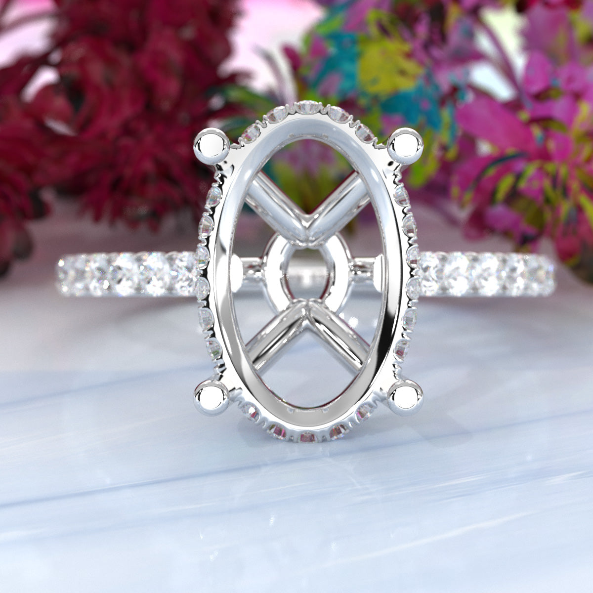 Hidden Halo U Pave Set Semi Mount Lab Grown Diamond Engagement Ring 0.47 Ct.