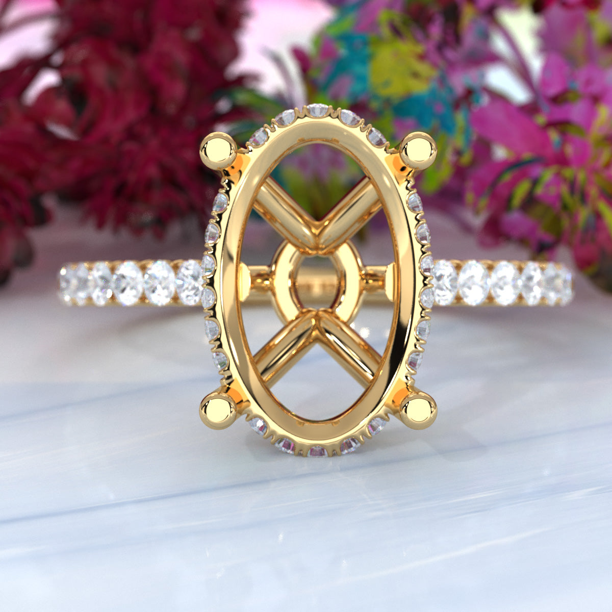 Hidden Halo U Pave Set Semi Mount Lab Grown Diamond Engagement Ring 0.47 Ct.