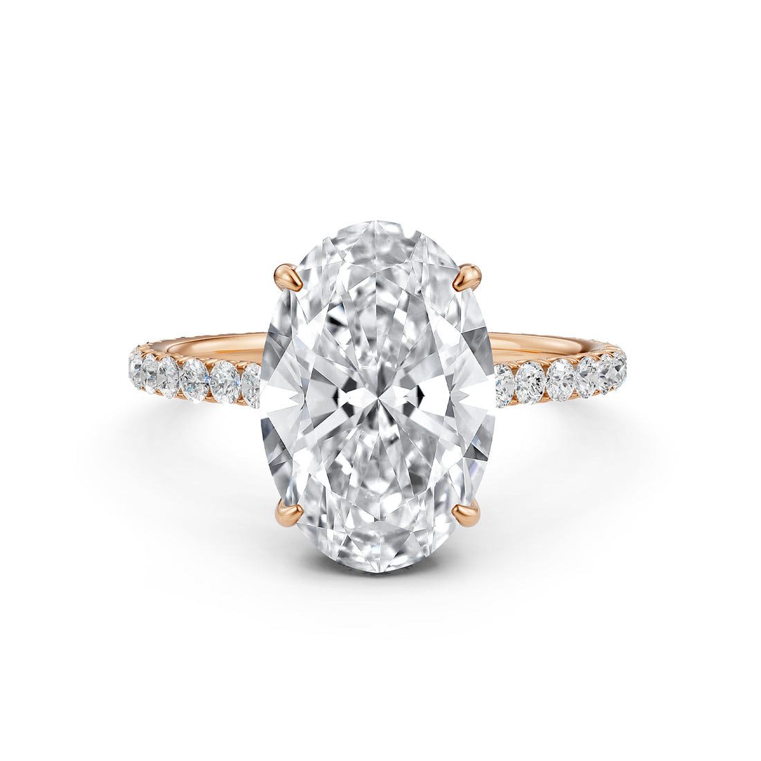 Hidden Halo French U Cut Pave Set Oval Lab Grown Diamond Engagement Ring