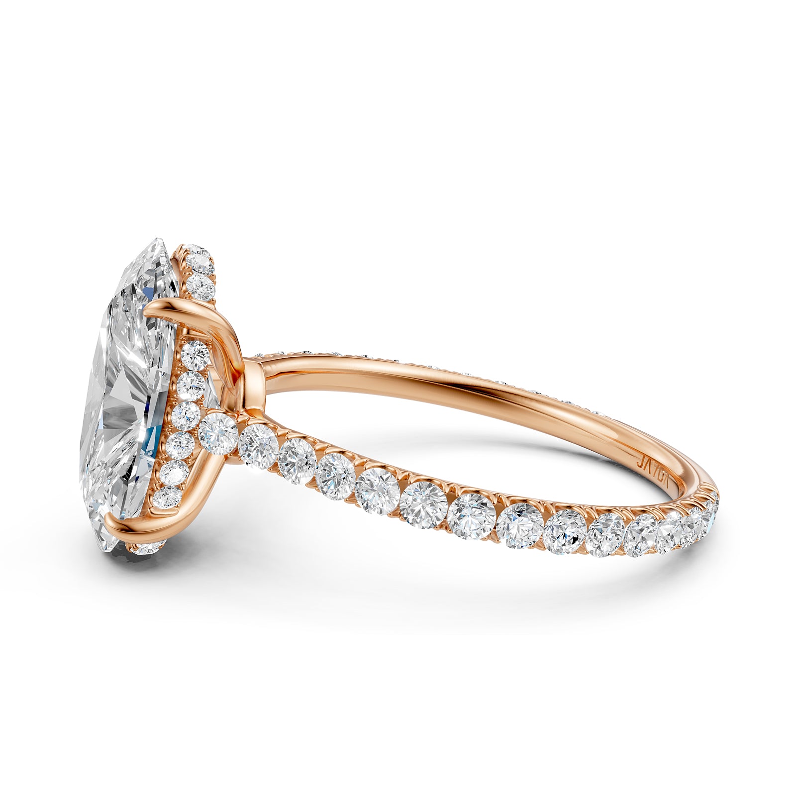 Hidden Halo French U Cut Pave Set Oval Lab Grown Diamond Engagement Ring