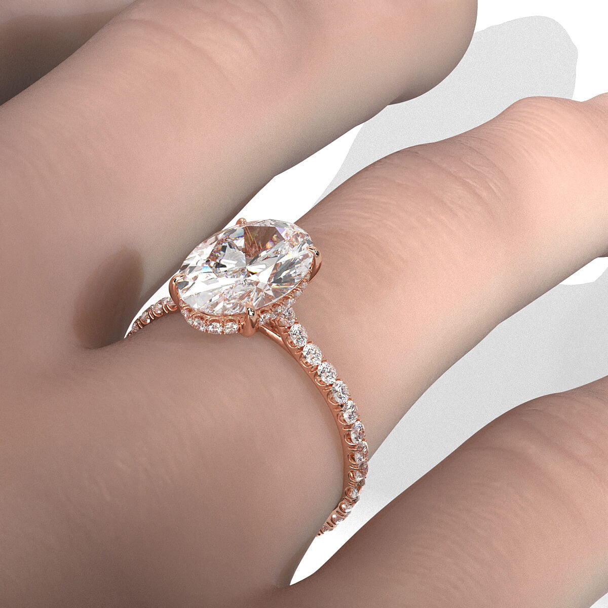 Hidden Halo French U Cut Pave Set Oval Lab Grown Diamond Engagement Ring