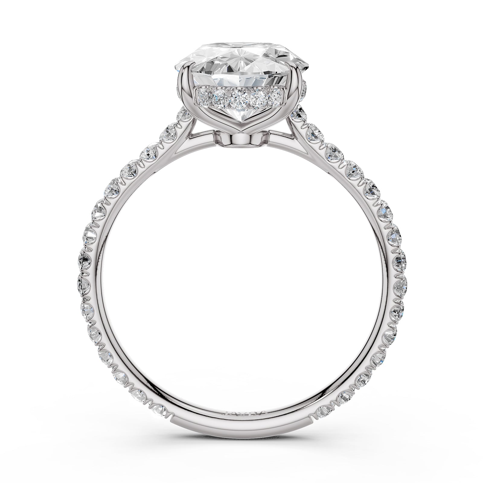 Hidden Halo French U Cut Pave Set Oval Lab Grown Diamond Engagement Ring