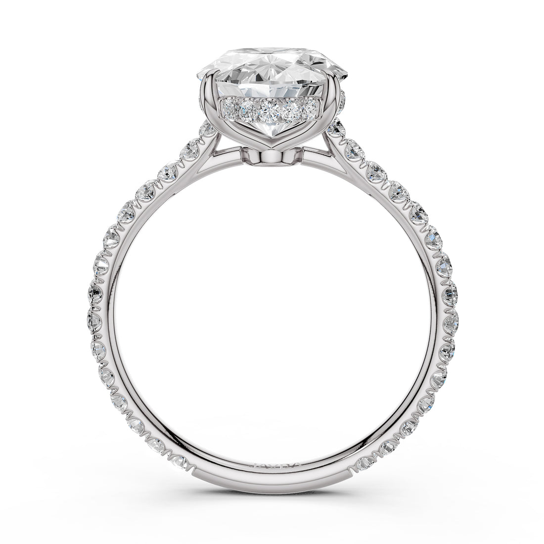 Hidden Halo French U Cut Pave Set Oval Lab Grown Diamond Engagement Ring