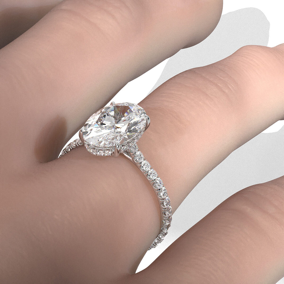 Hidden Halo French U Cut Pave Set Oval Lab Grown Diamond Engagement Ring