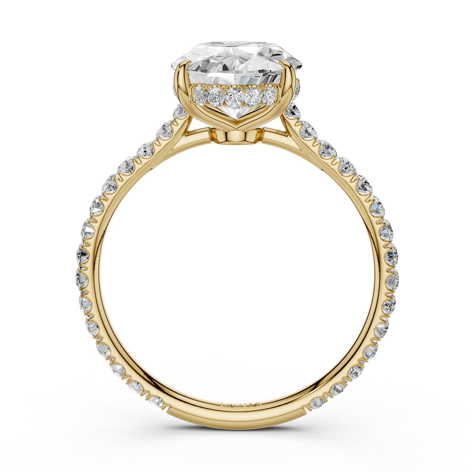 Hidden Halo French U Cut Pave Set Oval Lab Grown Diamond Engagement Ring