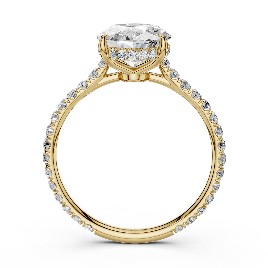 Hidden Halo French U Cut Pave Set Oval Lab Grown Diamond Engagement Ring