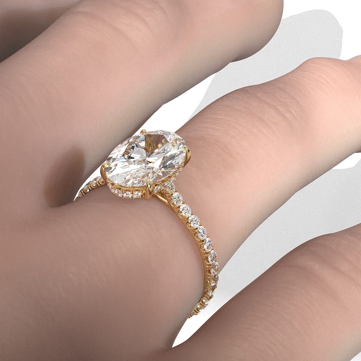 Hidden Halo French U Cut Pave Set Oval Lab Grown Diamond Engagement Ring