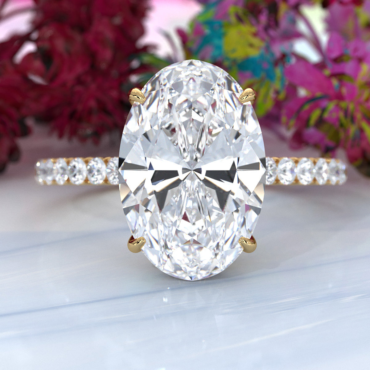 Hidden Halo French U Cut Pave Set Oval Lab Grown Diamond Engagement Ring