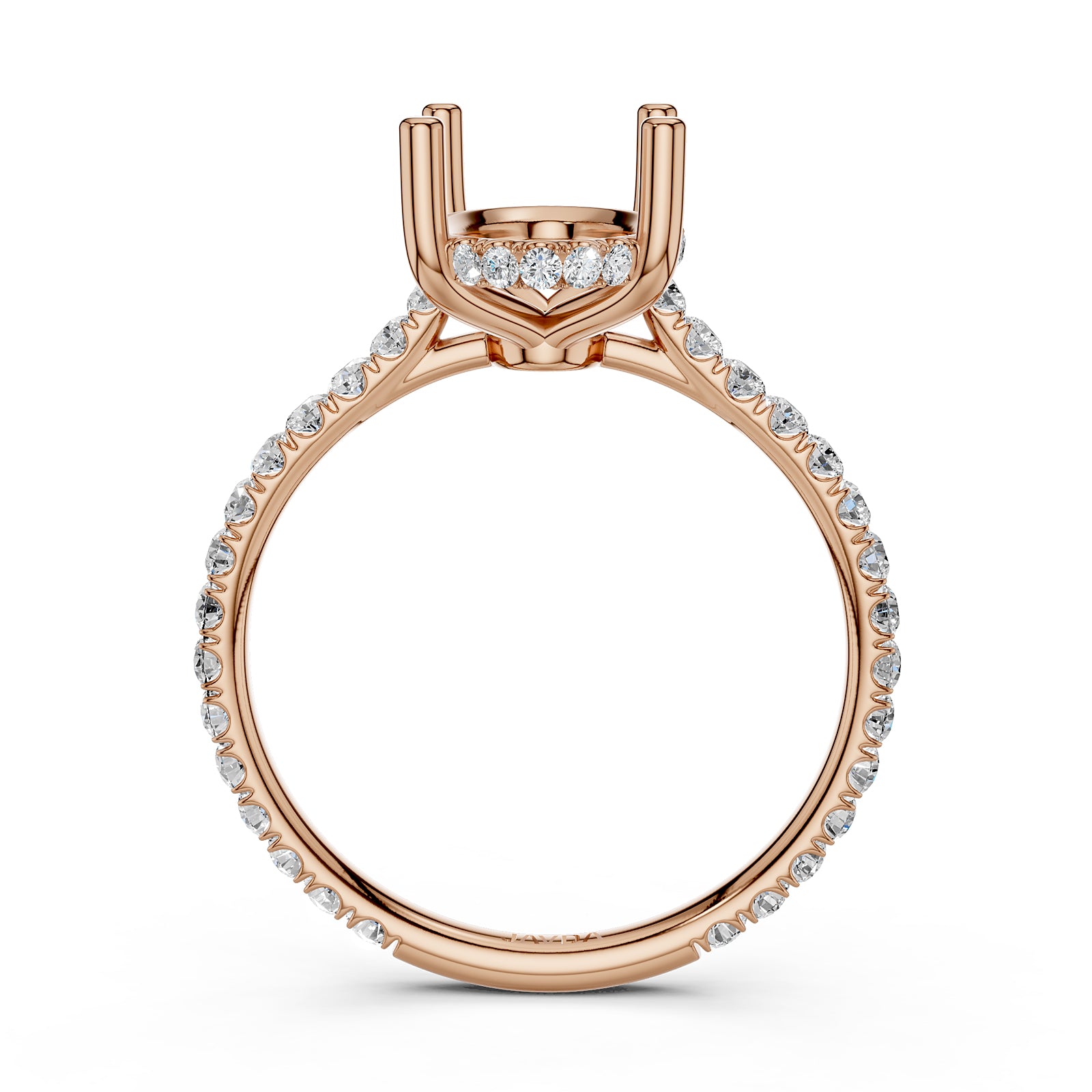 Hidden Halo U Pave Set Semi Mount Lab Grown Diamond Engagement Ring 0.47 Ct.