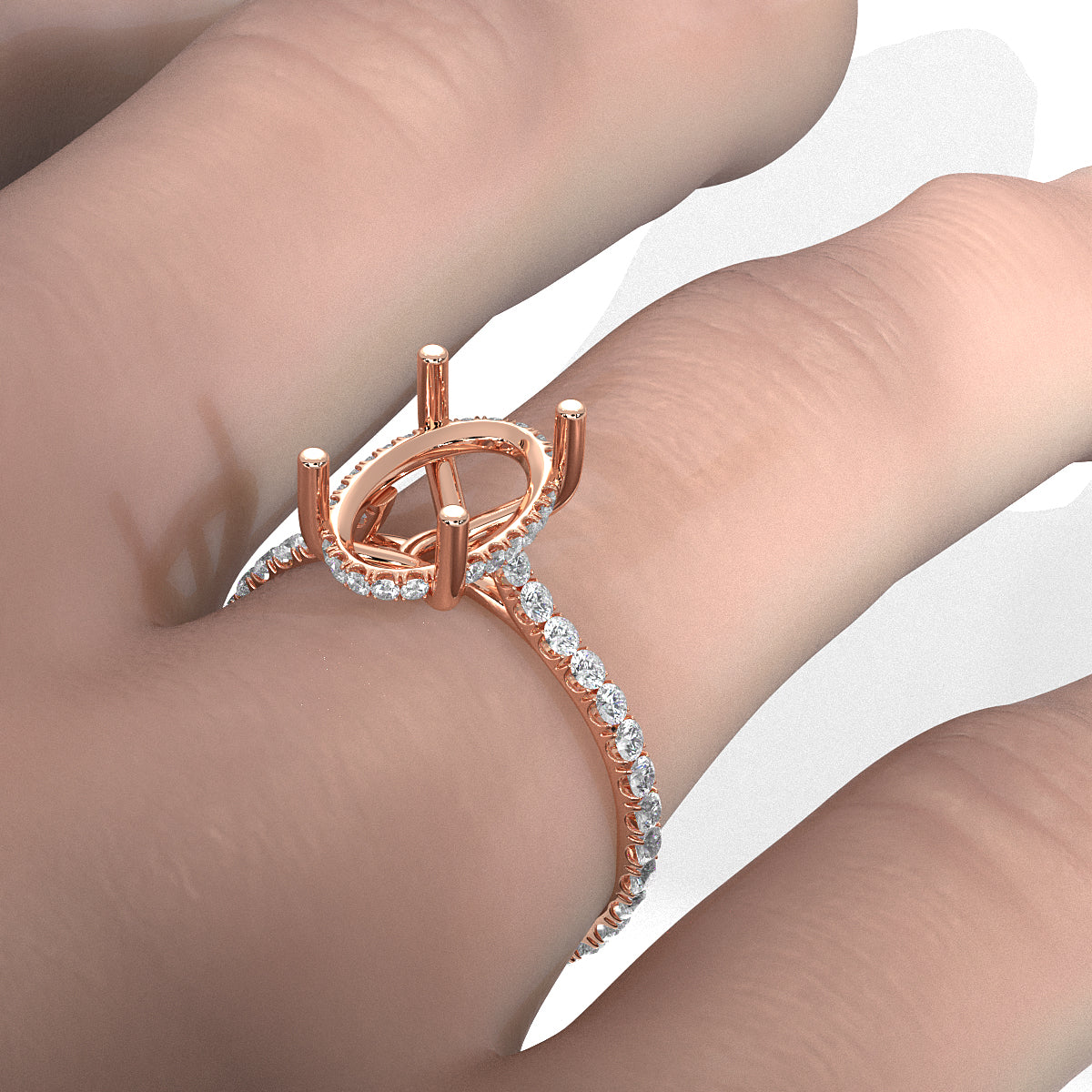 Hidden Halo U Pave Set Semi Mount Lab Grown Diamond Engagement Ring 0.47 Ct.