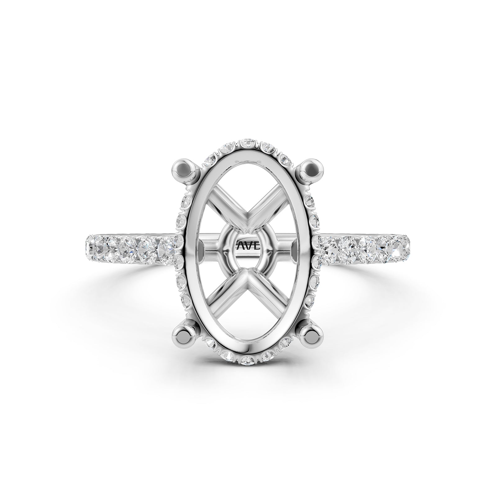 Hidden Halo U Pave Set Semi Mount Lab Grown Diamond Engagement Ring 0.47 Ct.