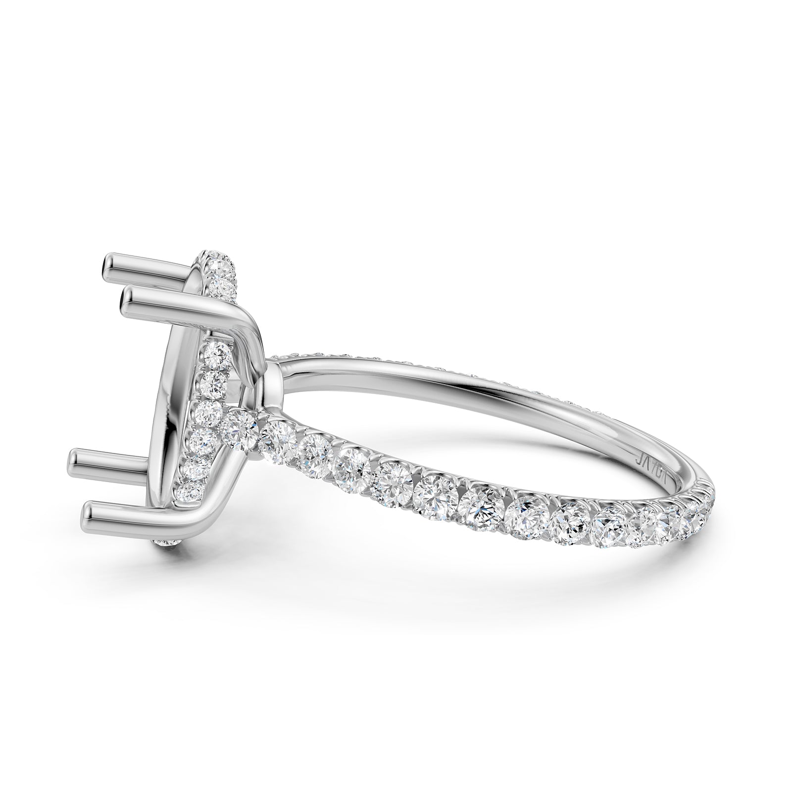 Hidden Halo U Pave Set Semi Mount Lab Grown Diamond Engagement Ring 0.47 Ct.