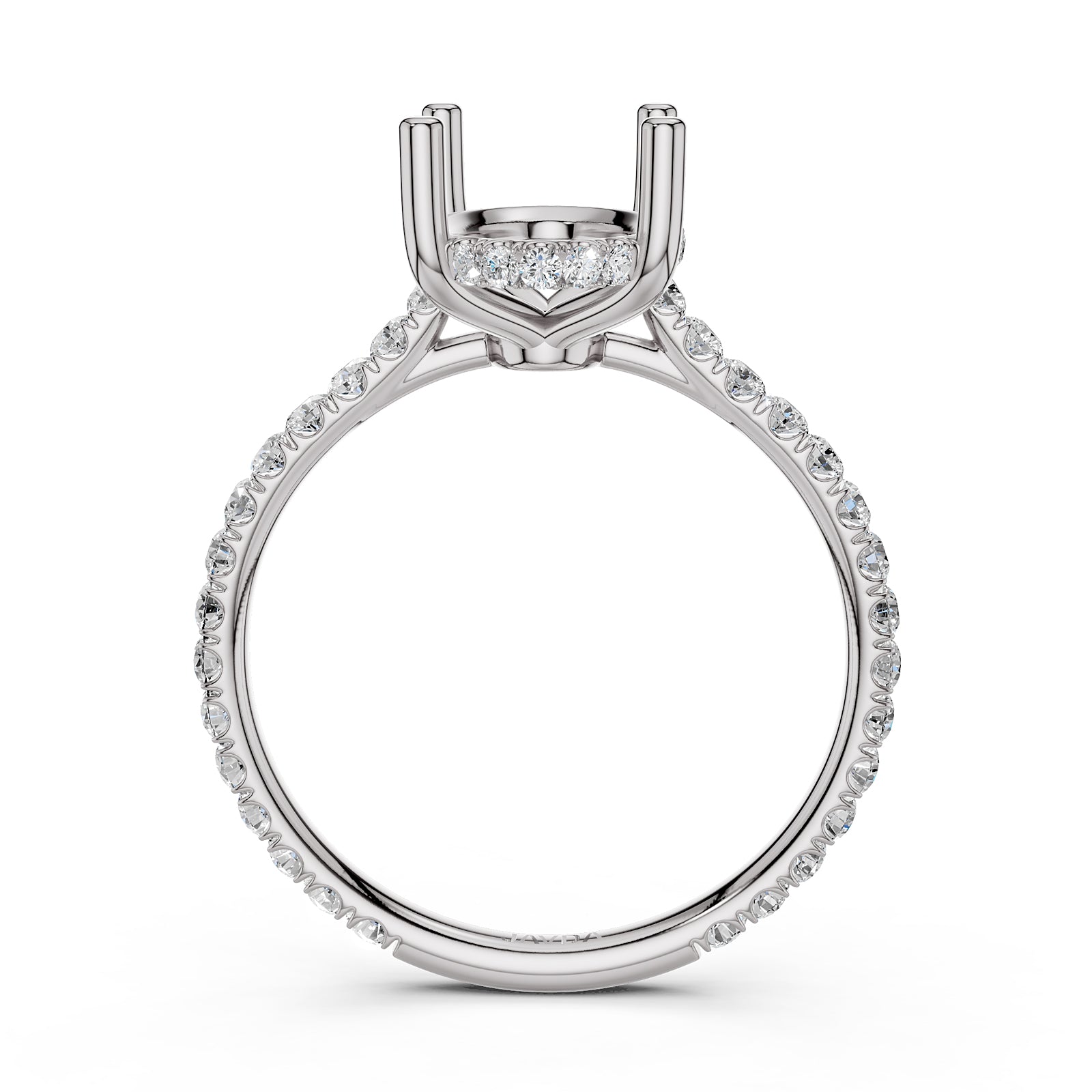 Hidden Halo U Pave Set Semi Mount Lab Grown Diamond Engagement Ring 0.47 Ct.