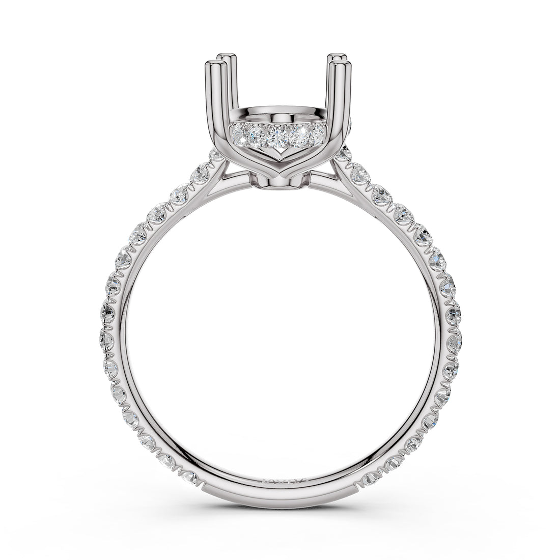 Hidden Halo U Pave Set Semi Mount Lab Grown Diamond Engagement Ring 0.47 Ct.