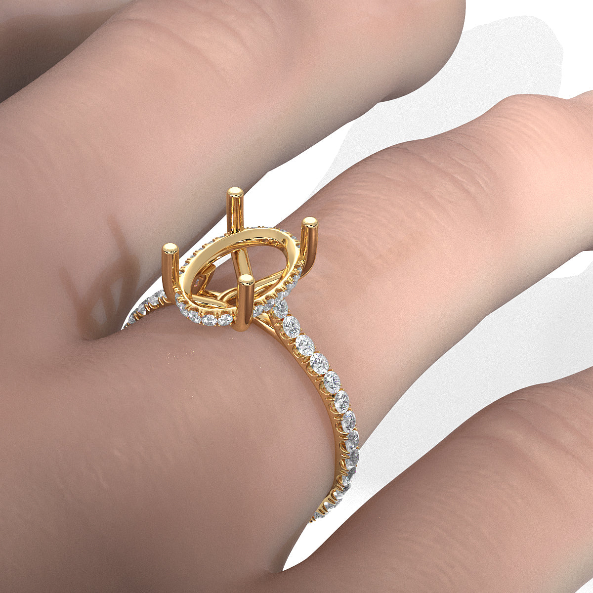 Hidden Halo U Pave Set Semi Mount Lab Grown Diamond Engagement Ring 0.47 Ct.