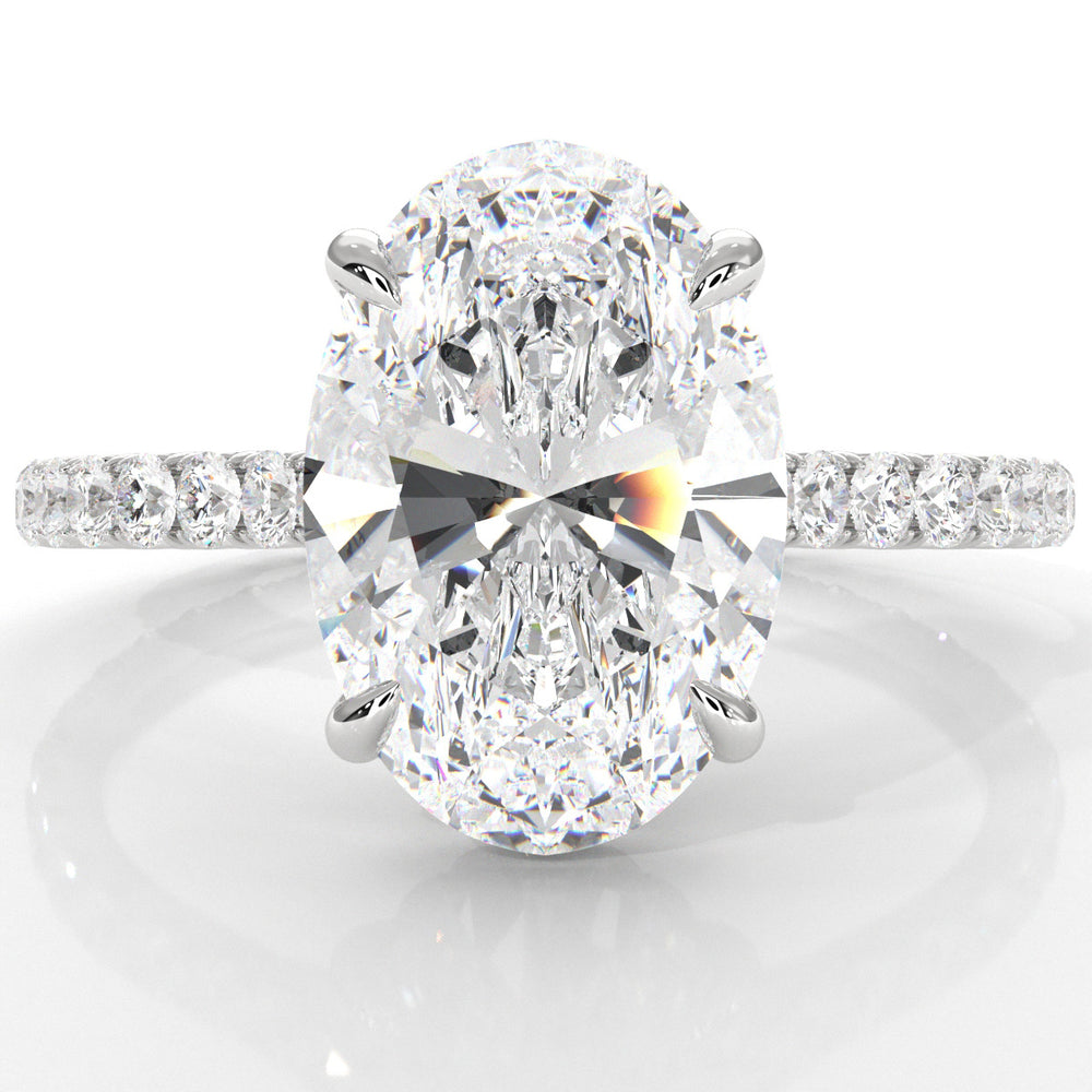 U Pave Hidden Halo Oval Diamond Engagement Ring 14k White Gold 2.39 Ctw.