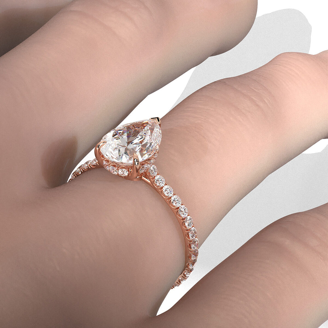 Hidden Halo French U Cut Pave Set Pear Lab Grown Diamond Engagement Ring