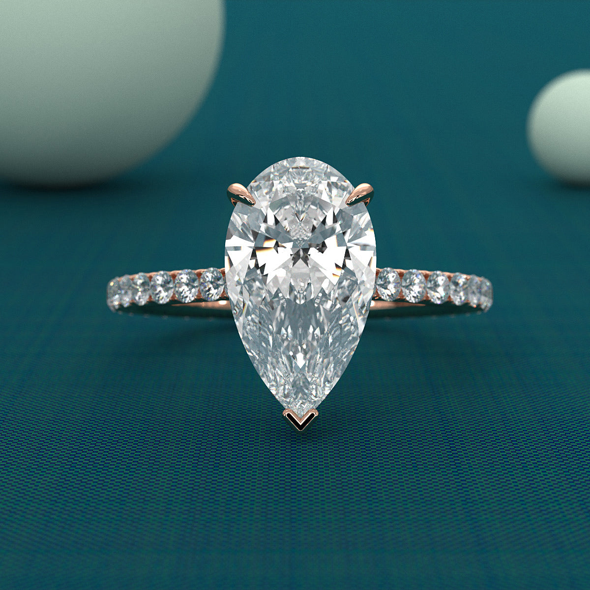 Hidden Halo French U Cut Pave Set Pear Lab Grown Diamond Engagement Ring