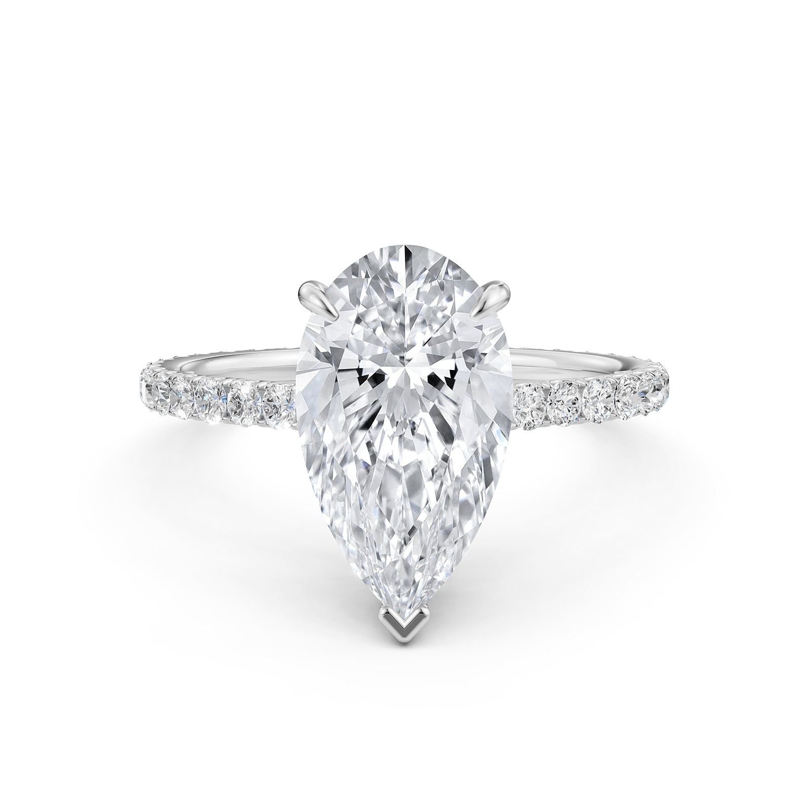 Hidden Halo French U Cut Pave Set Pear Lab Grown Diamond Engagement Ring