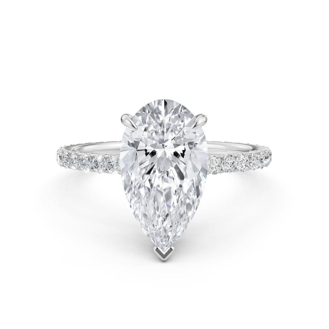 Hidden Halo French U Cut Pave Set Pear Lab Grown Diamond Engagement Ring