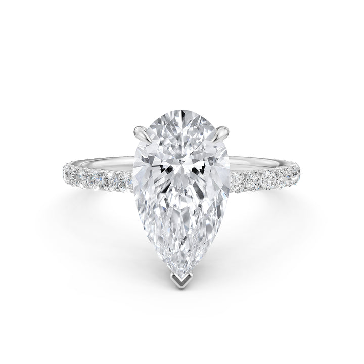 Hidden Halo French U Cut Pave Set Pear Lab Grown Diamond Engagement Ring