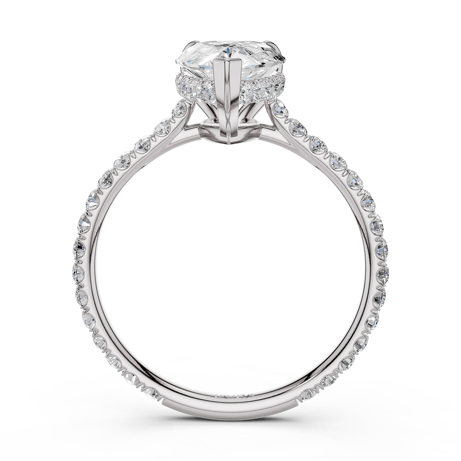 Hidden Halo French U Cut Pave Set Pear Lab Grown Diamond Engagement Ring