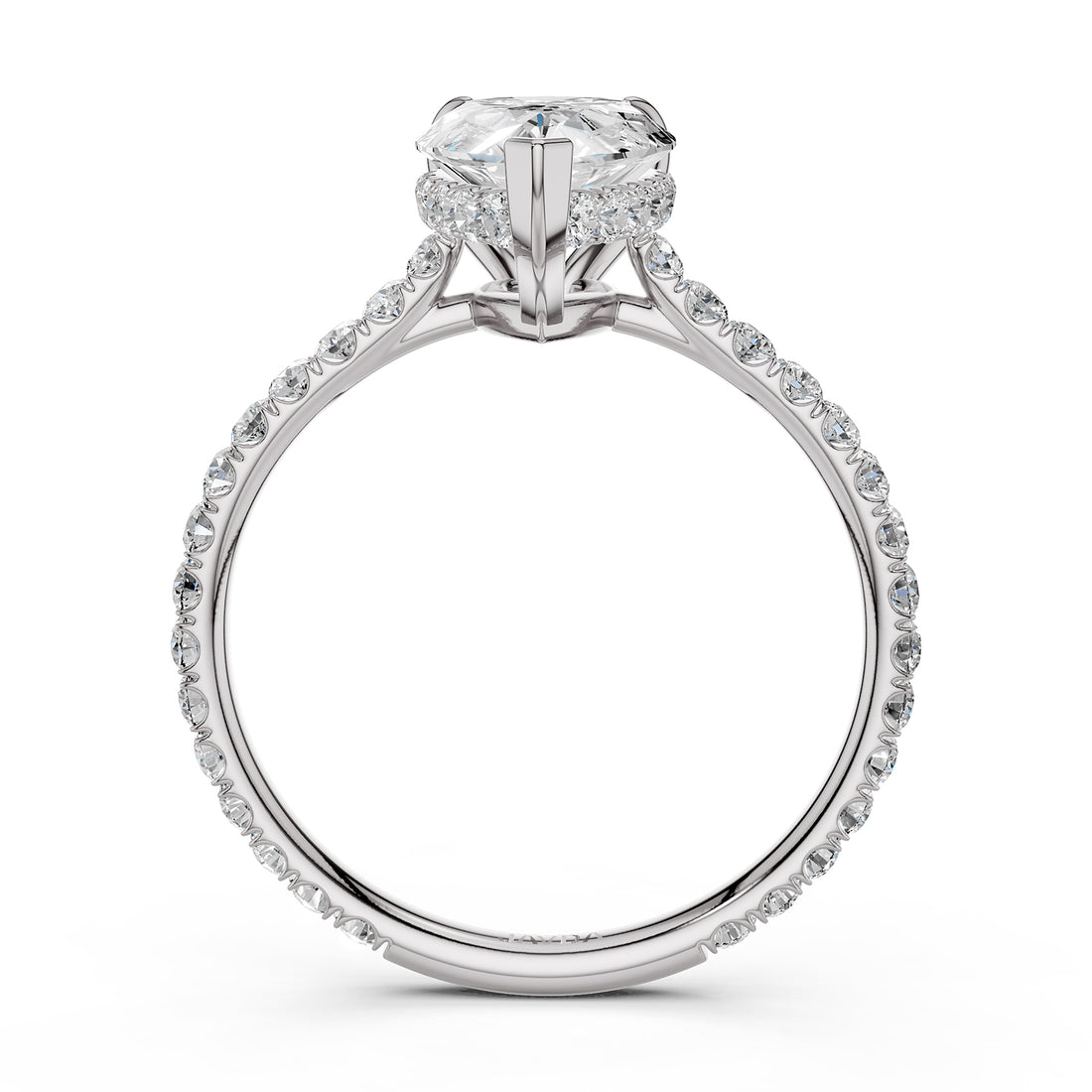 Hidden Halo French U Cut Pave Set Pear Lab Grown Diamond Engagement Ring