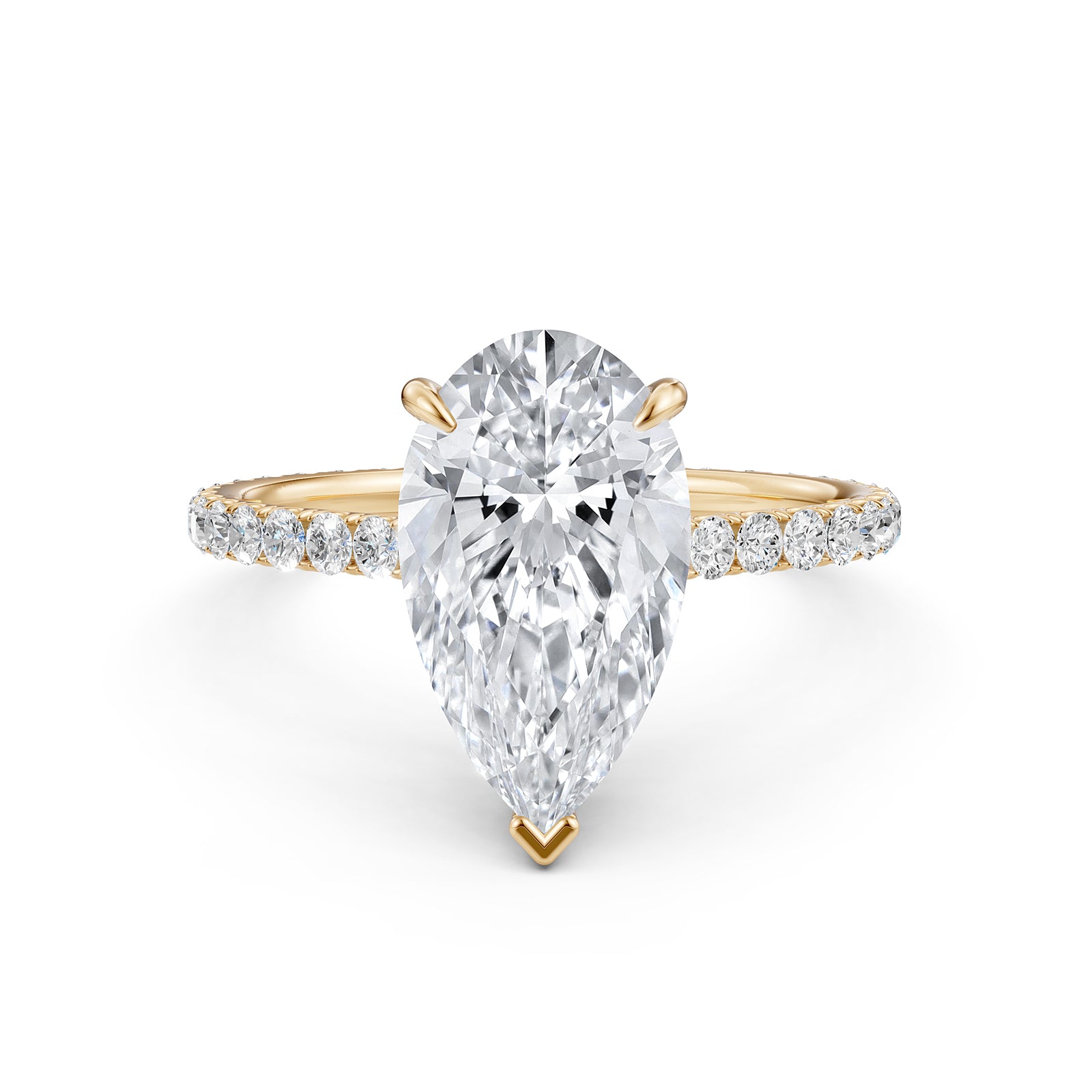 Hidden Halo French U Cut Pave Set Pear Lab Grown Diamond Engagement Ring