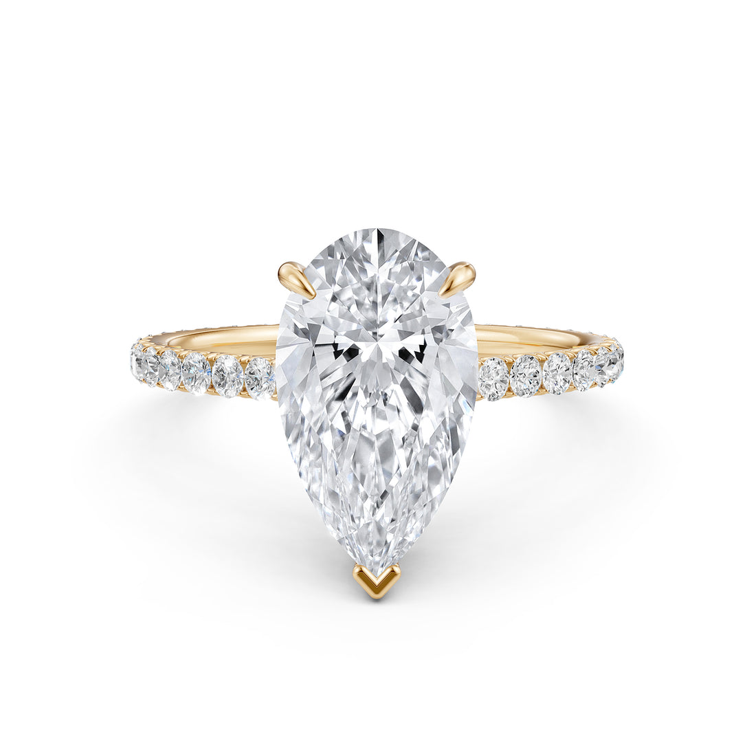 Hidden Halo French U Cut Pave Set Pear Lab Grown Diamond Engagement Ring