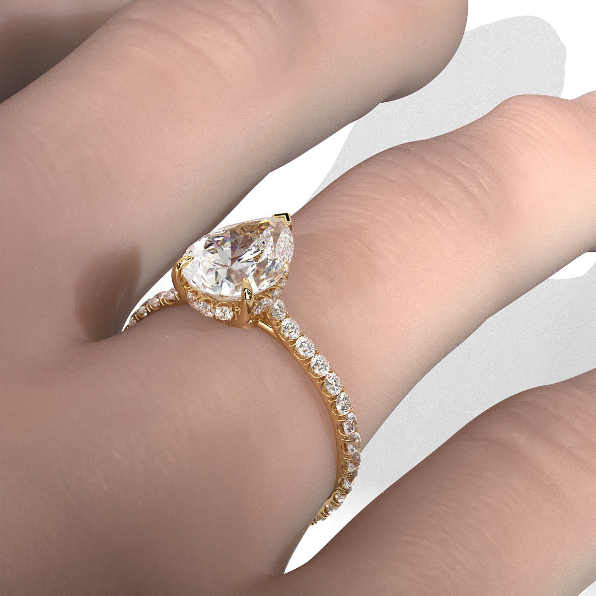 Hidden Halo U Pave Set Lab Grown Diamond Engagement Ring IGI Certified 2.47 Ctw.