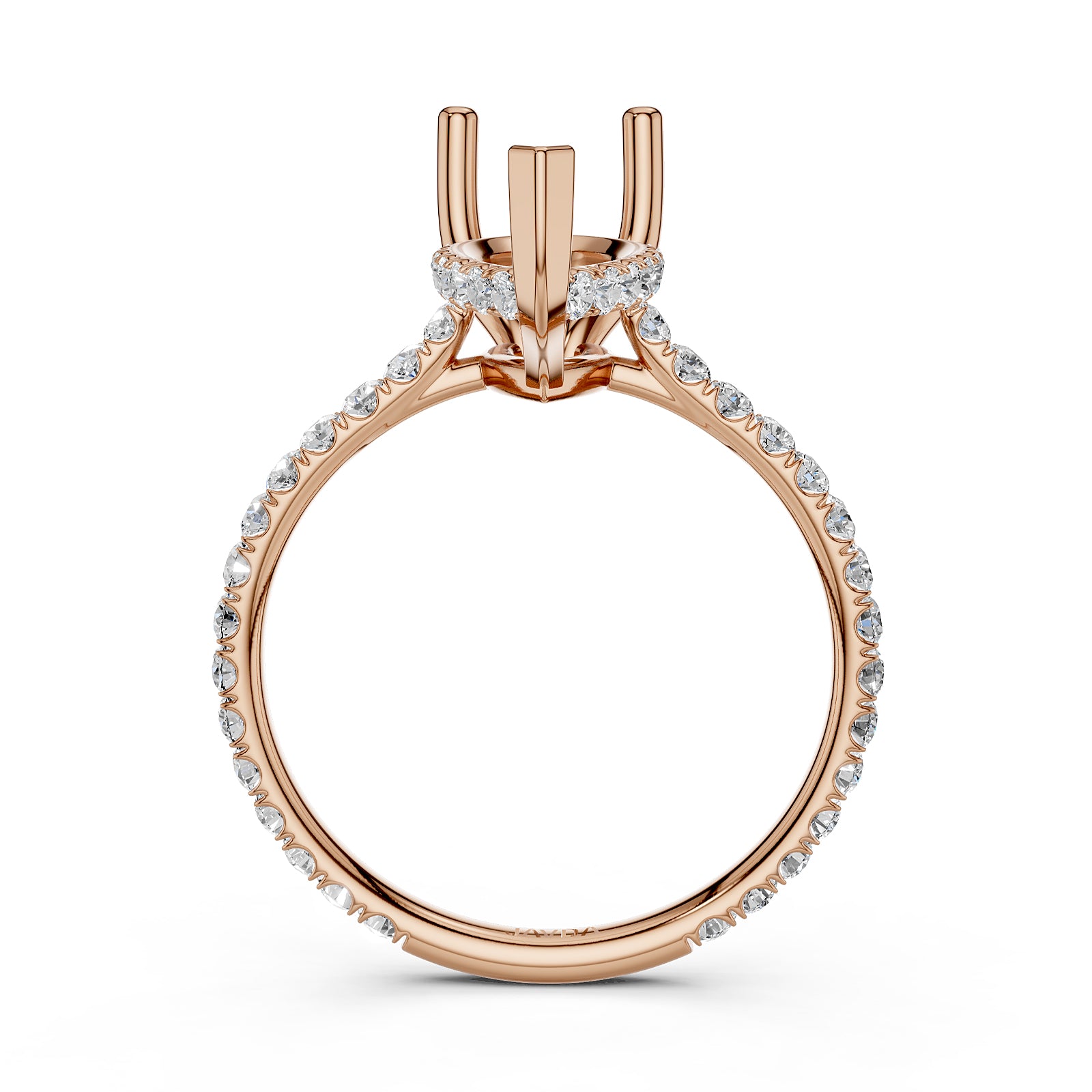 Hidden Halo U Pave Set Semi Mount Lab Grown Diamond Engagement Ring 0.47 Ct.