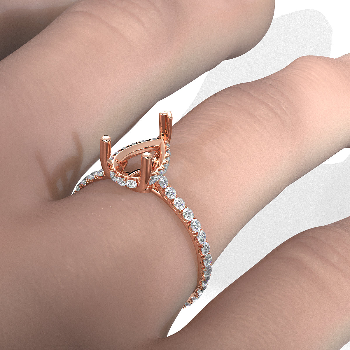 Hidden Halo U Pave Set Semi Mount Lab Grown Diamond Engagement Ring 0.47 Ct.