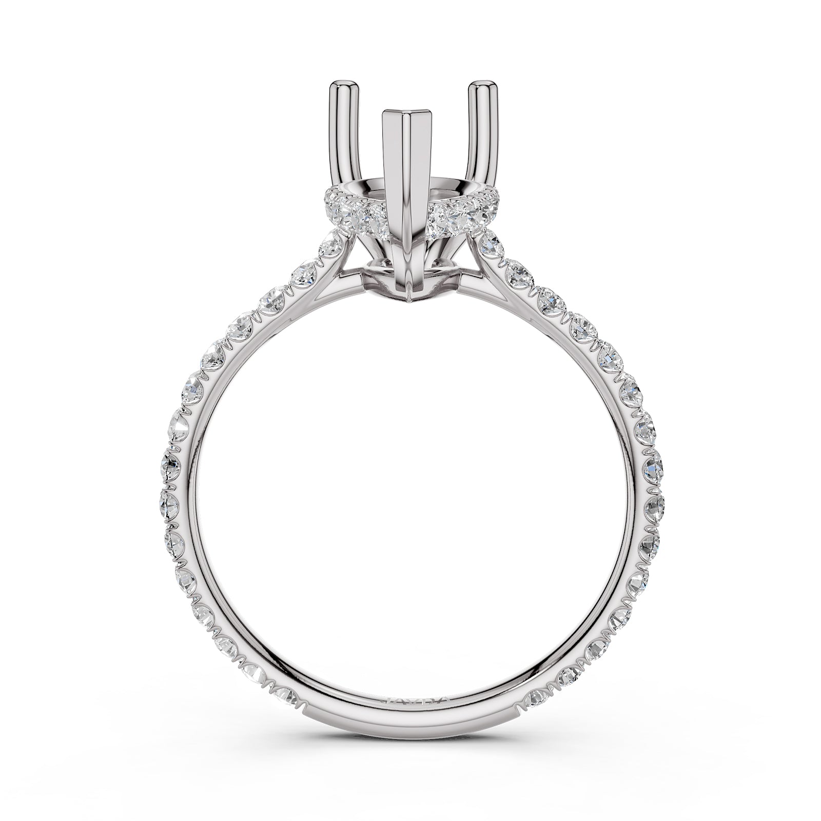 Hidden Halo U Pave Set Semi Mount Lab Grown Diamond Engagement Ring 0.47 Ct.