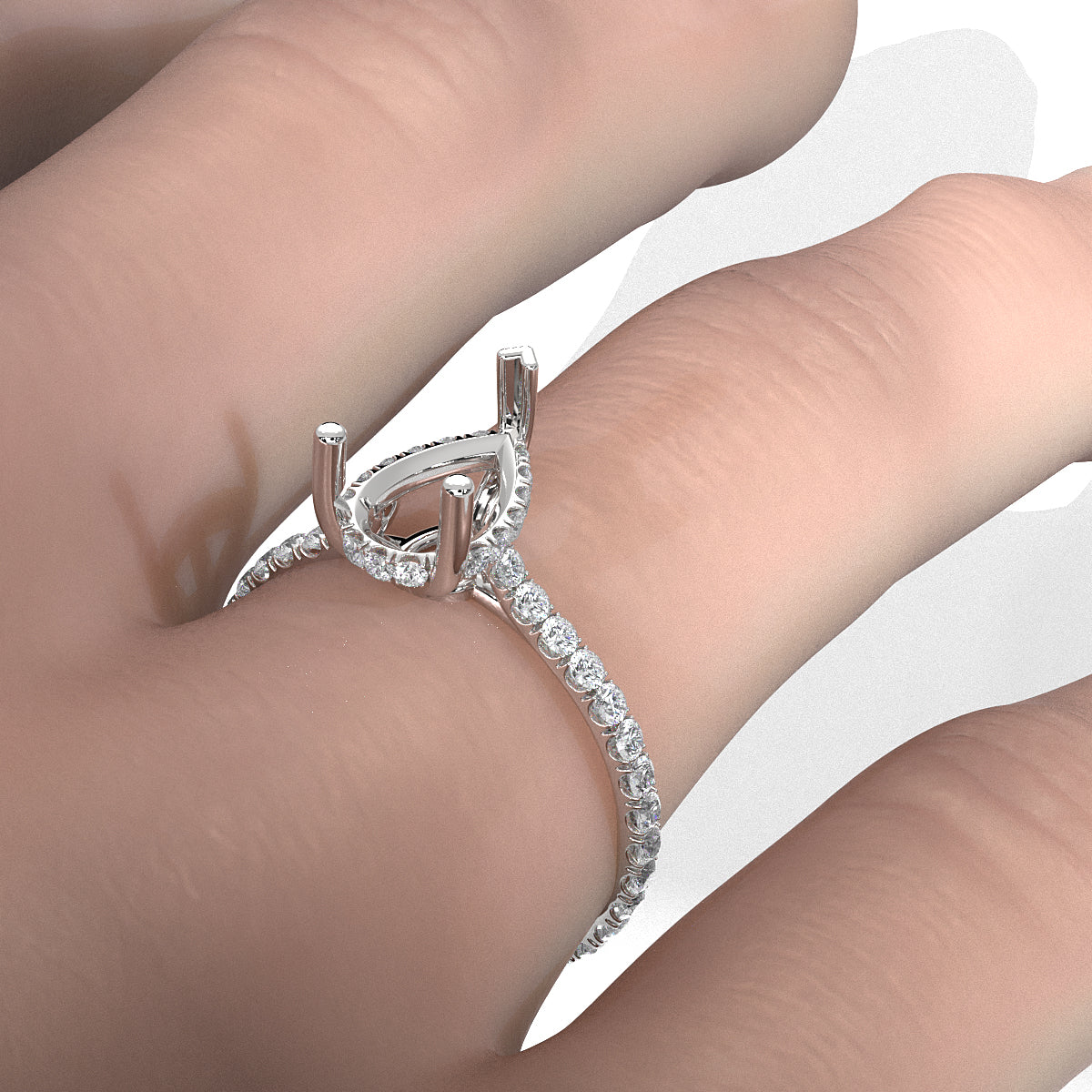 Hidden Halo U Pave Set Semi Mount Lab Grown Diamond Engagement Ring 0.47 Ct.