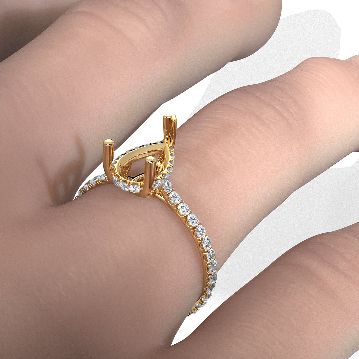 Hidden Halo U Pave Set Semi Mount Lab Grown Diamond Engagement Ring 0.47 Ct.