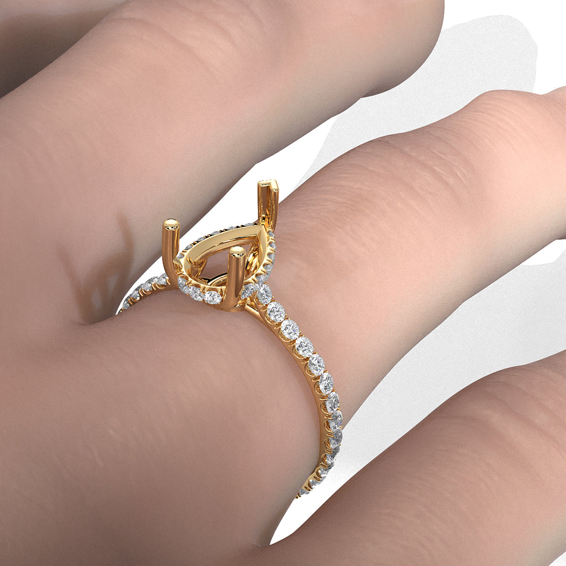 Hidden Halo U Pave Set Semi Mount Lab Grown Diamond Engagement Ring 0.47 Ct.