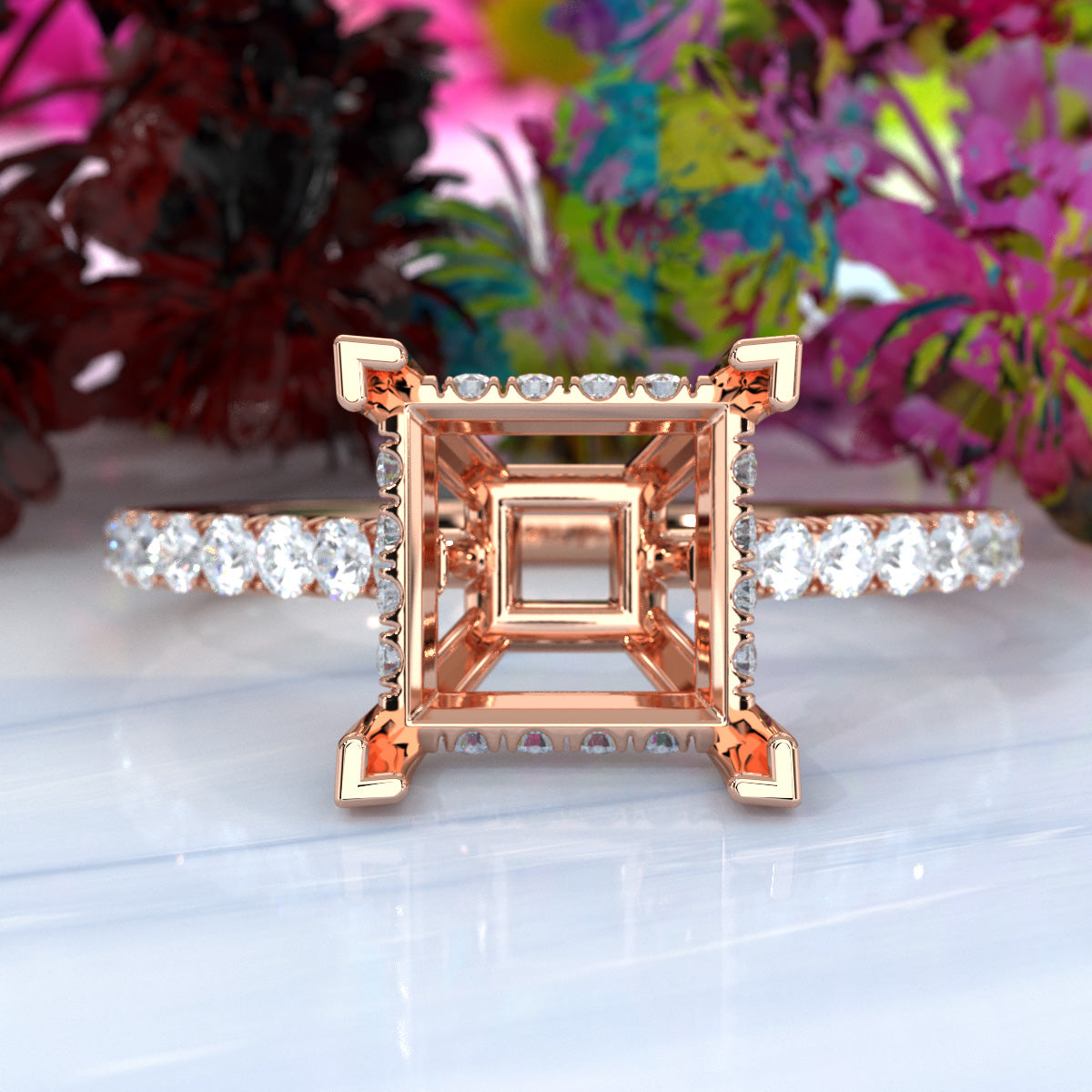 Hidden Halo U Pave Set Semi Mount Lab Grown Diamond Engagement Ring 0.47 Ct.