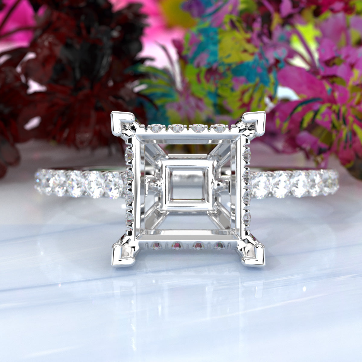 Hidden Halo U Pave Set Semi Mount Lab Grown Diamond Engagement Ring 0.47 Ct.