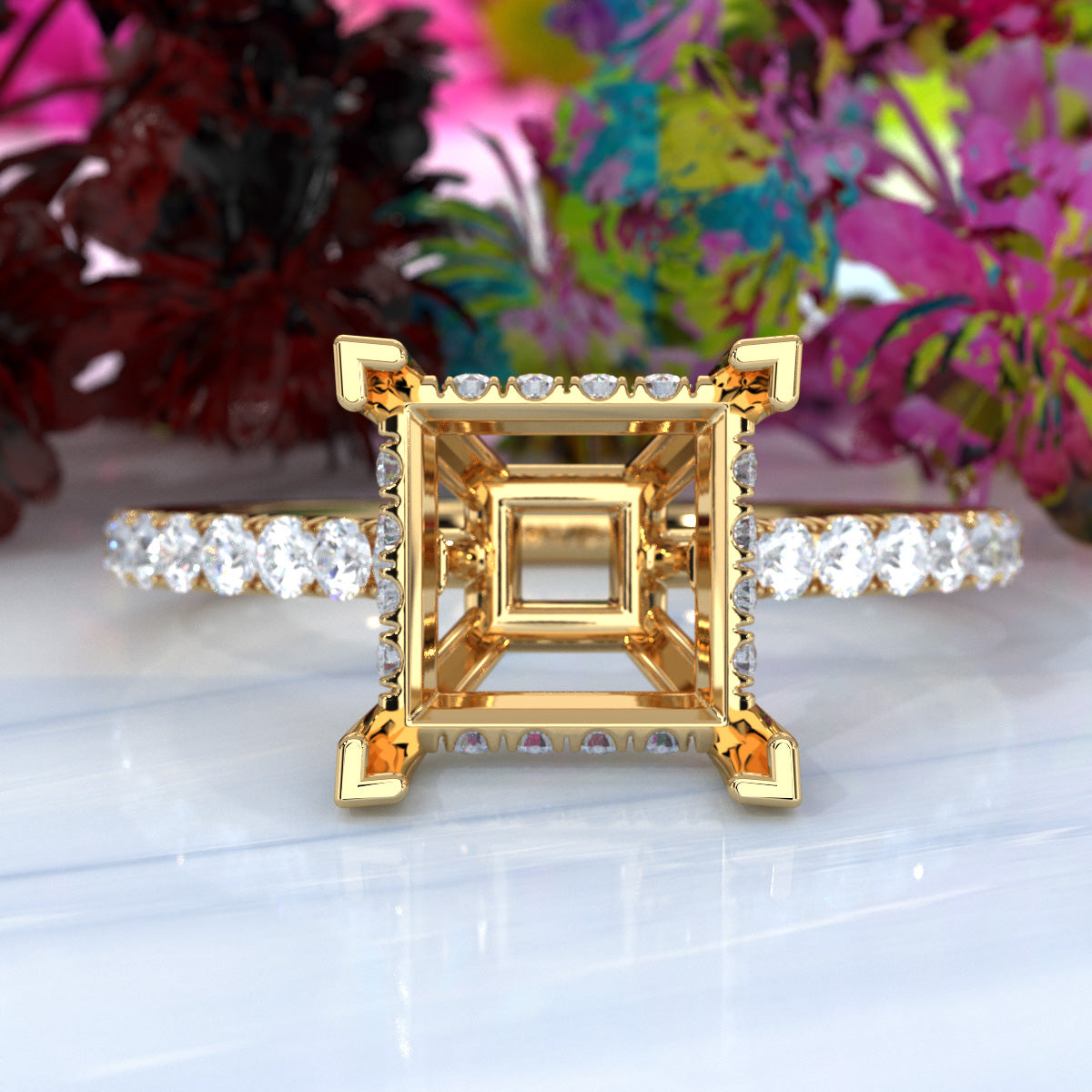 Hidden Halo U Pave Set Semi Mount Lab Grown Diamond Engagement Ring 0.47 Ct.