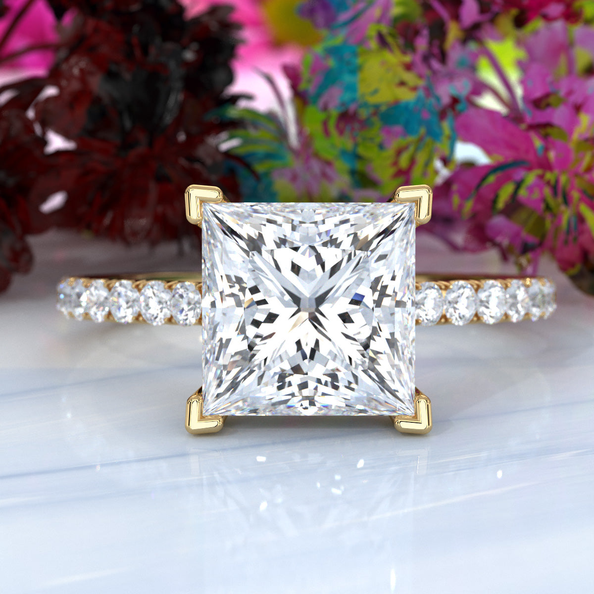 Hidden Halo U Pave Set Lab Grown Diamond Engagement Ring IGI Certified 2.47 Ctw.