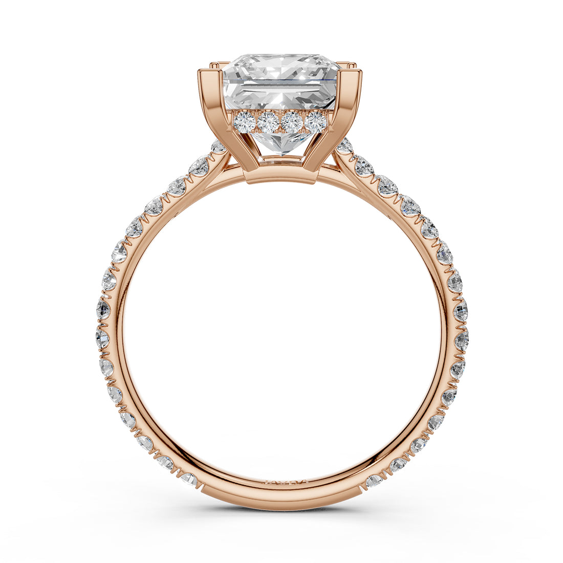 Hidden Halo French U Cut Pave Set Princess Lab Grown Diamond Engagement Ring