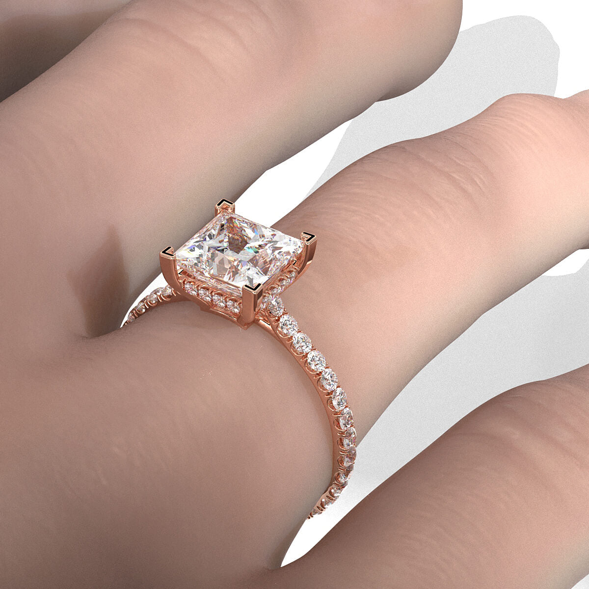 Hidden Halo French U Cut Pave Set Princess Lab Grown Diamond Engagement Ring