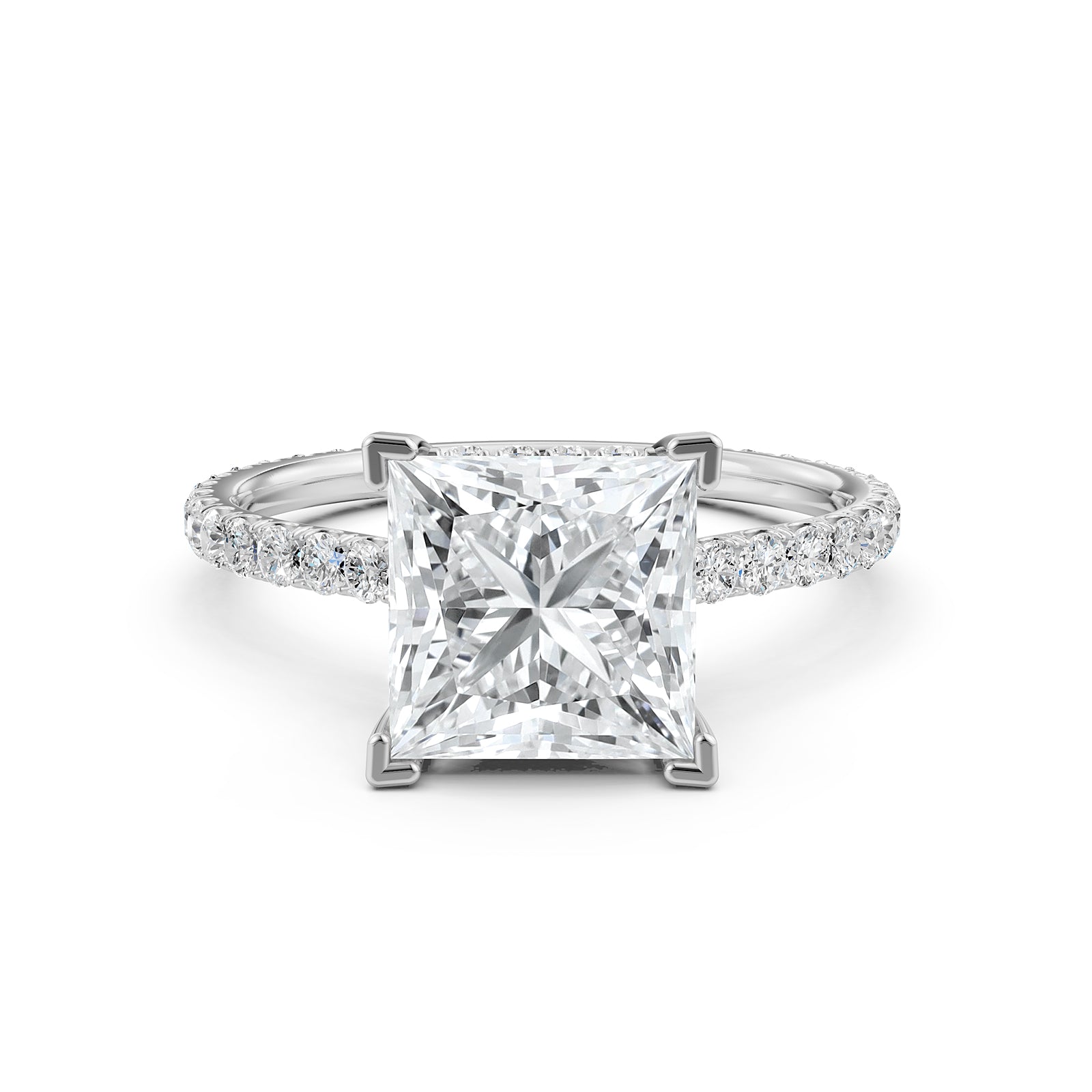 Hidden Halo French U Cut Pave Set Princess Lab Grown Diamond Engagement Ring