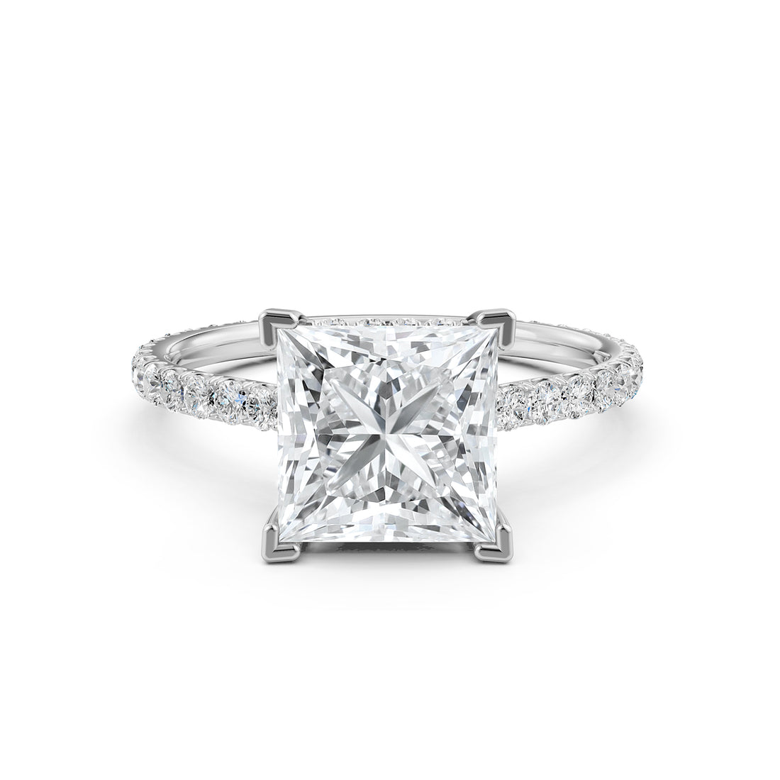 Hidden Halo French U Cut Pave Set Princess Lab Grown Diamond Engagement Ring