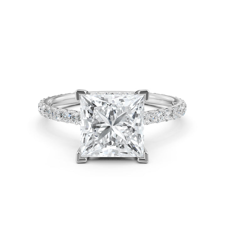 Hidden Halo French U Cut Pave Set Princess Lab Grown Diamond Engagement Ring