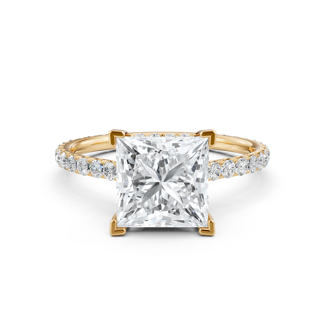 Hidden Halo French U Cut Pave Set Princess Lab Grown Diamond Engagement Ring