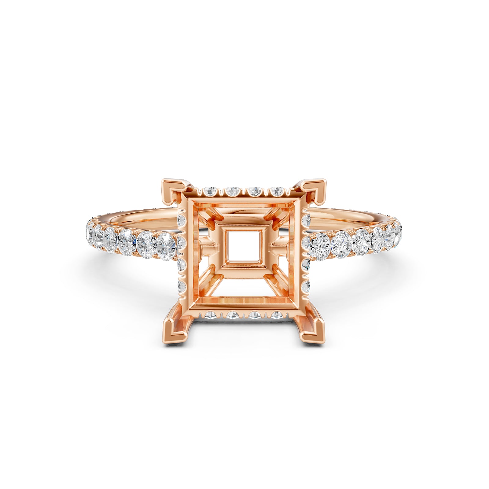 Hidden Halo U Pave Set Semi Mount Lab Grown Diamond Engagement Ring 0.47 Ct.