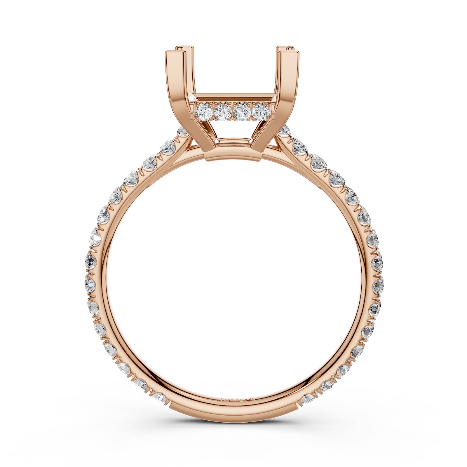 Hidden Halo U Pave Set Semi Mount Lab Grown Diamond Engagement Ring 0.47 Ct.