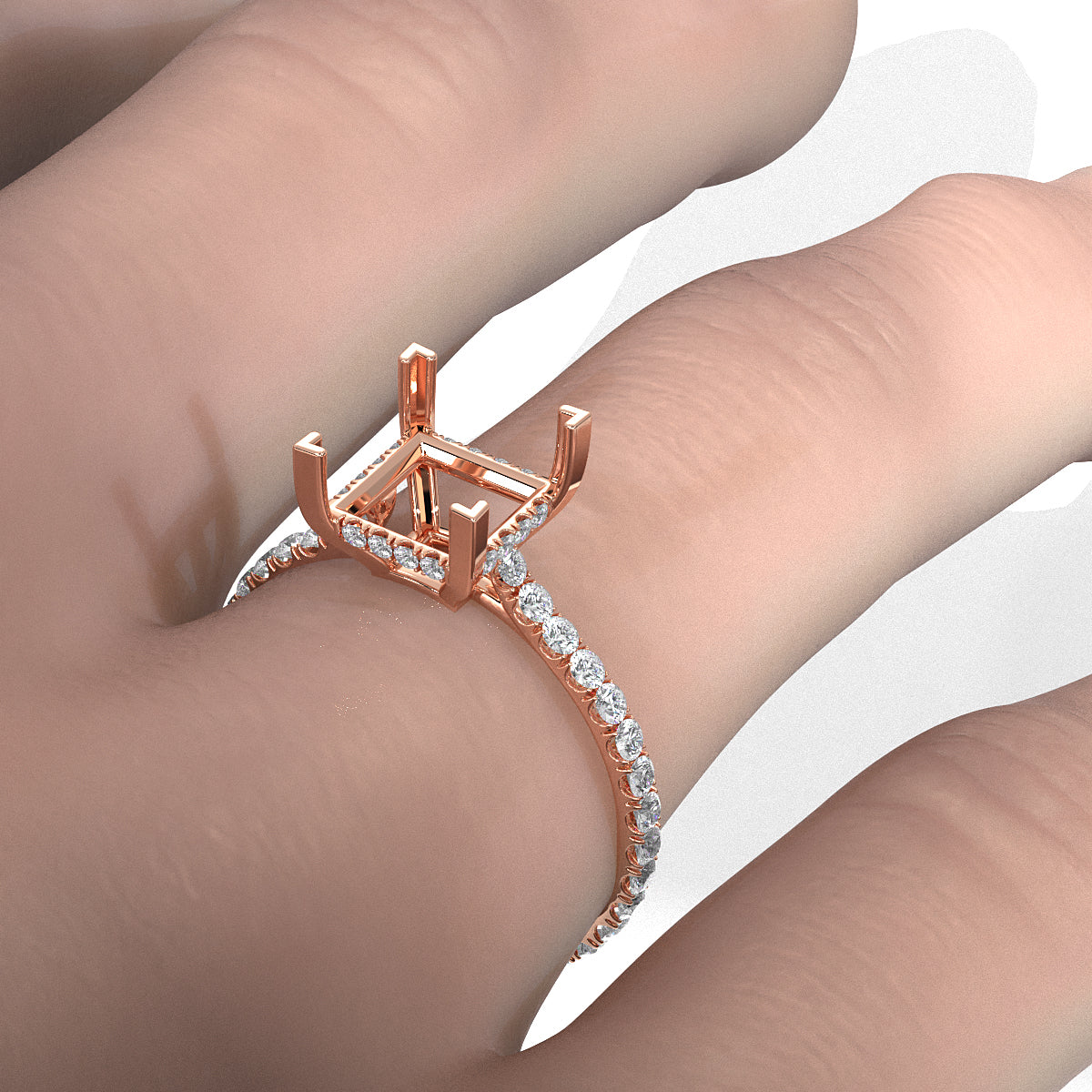 Hidden Halo U Pave Set Semi Mount Lab Grown Diamond Engagement Ring 0.47 Ct.