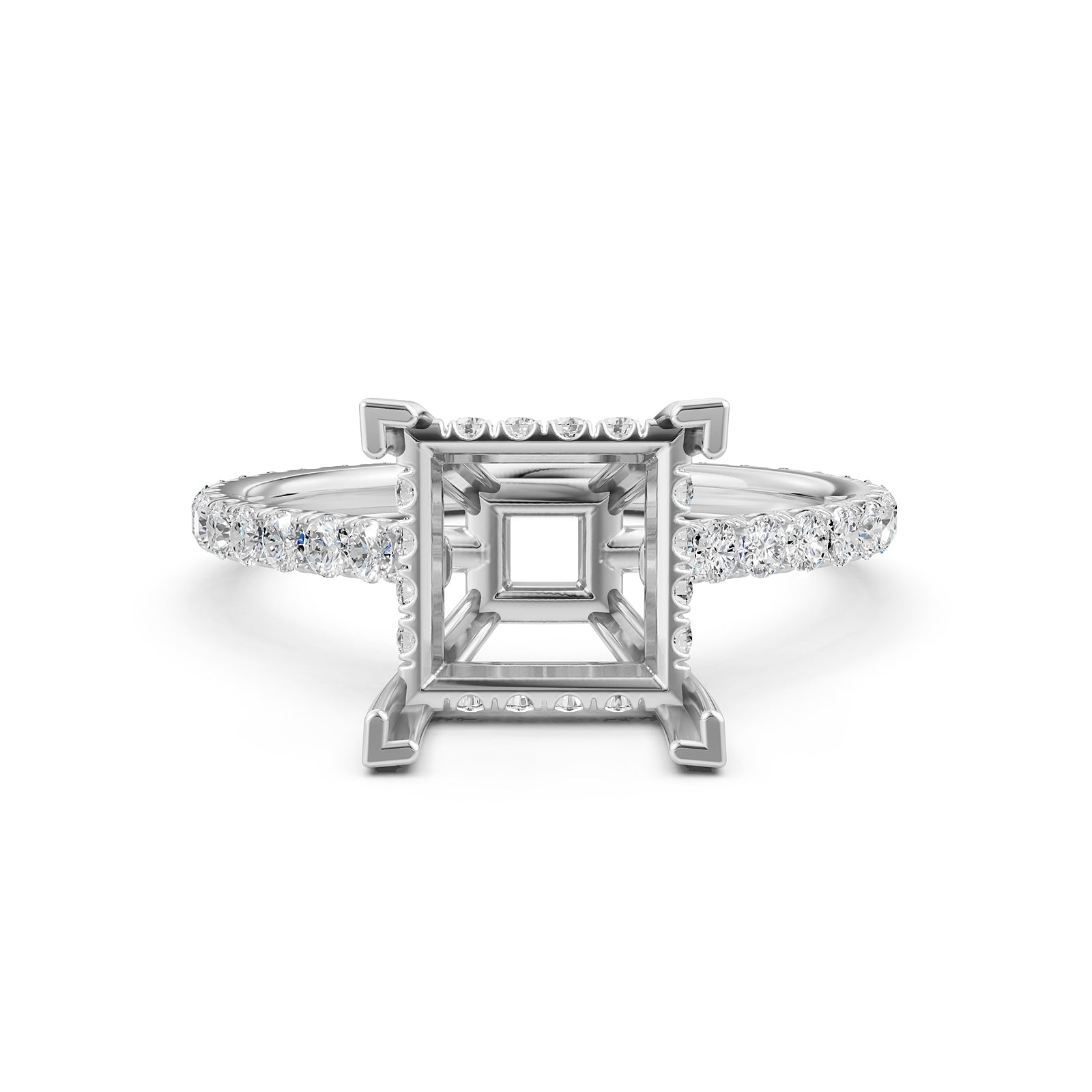 Hidden Halo U Pave Set Semi Mount Lab Grown Diamond Engagement Ring 0.47 Ct.